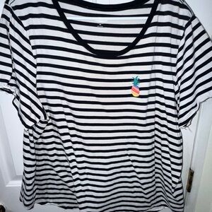 Old Navy Black and White Striped Short Sleeve Tee with Pineapple Patch